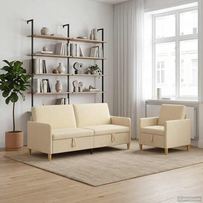 vidaXL - Sofa - Set - Met - Opslag - 2 - st - Crèmekleurig - Polyester