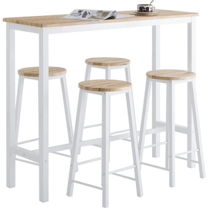 SoBuy - Bartafel met 4 Krukken - OGT22-WN -Max. 150 kg - 120 x 40 x 100 cm - Wit