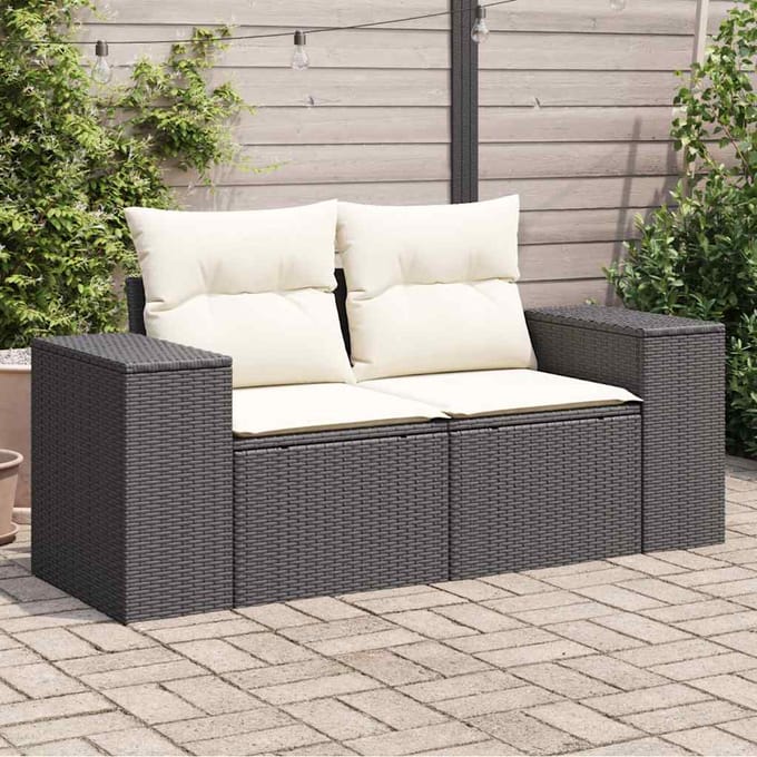 vidaXL - Tuinbank - 2-zits - met - kussens - poly - rattan - zwart