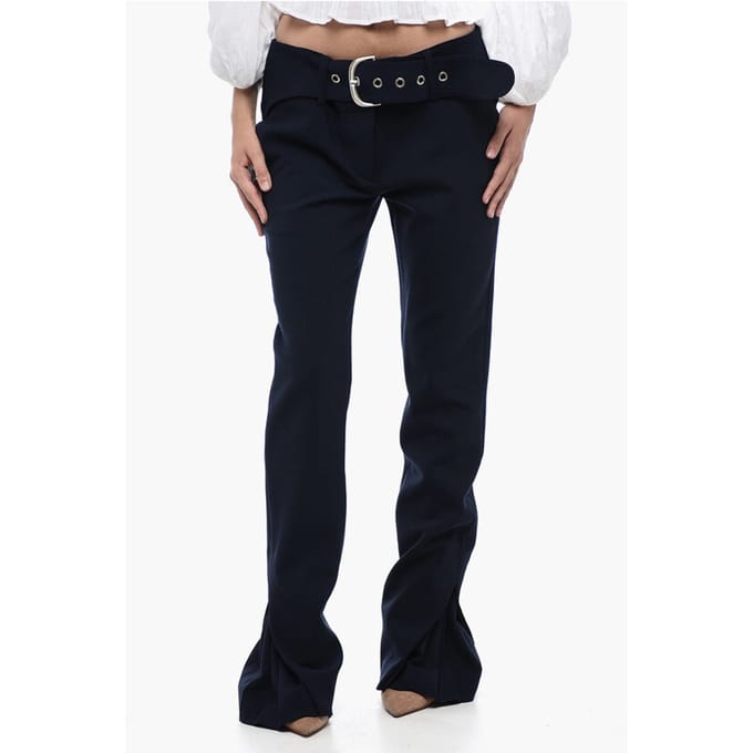 Broek met lage taille en plooien in middernachtblauw