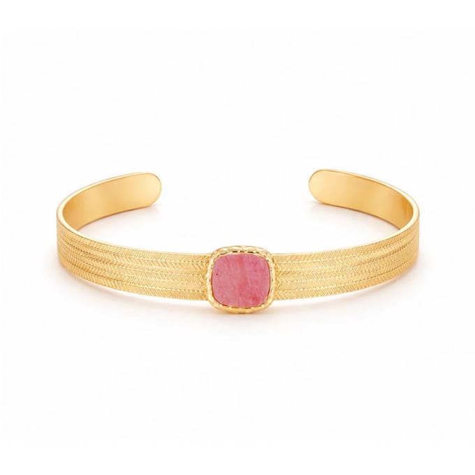 Twice As Nice Armband in edelstaal, vierkante steen Goudkleurig 16cm