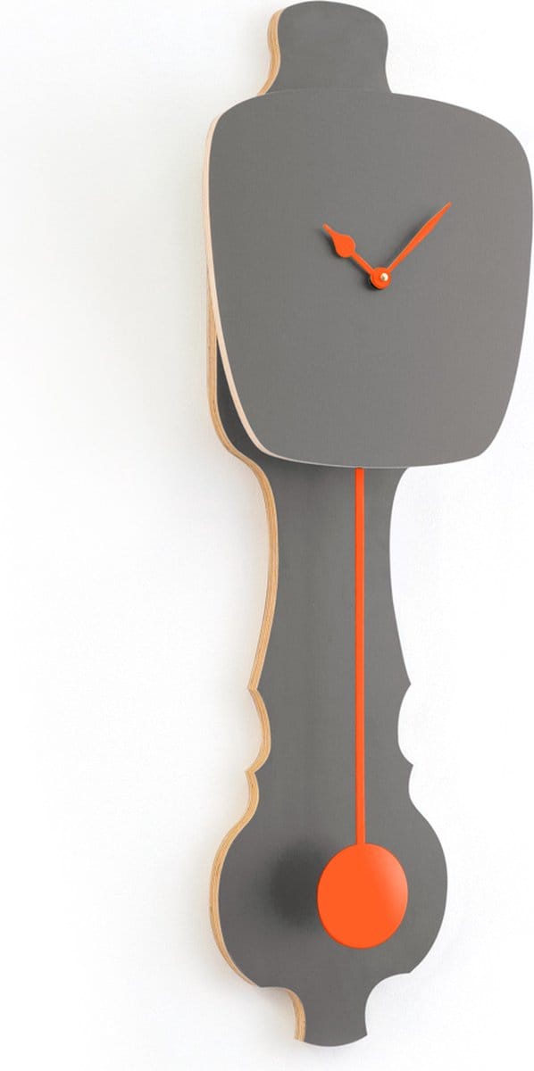 KLOQ Wandklok Steen Grijs & Neon Oranje maat L