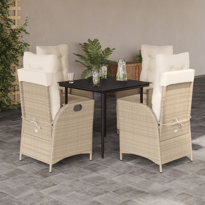 vidaXL - 5-delige - Tuinset - met - kussens - poly - rattan - beige