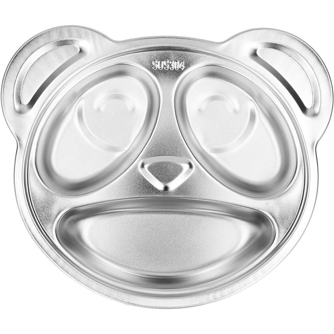 Assiette de nourriture pour enfants en acier inoxydable 304 en forme de panda, pour la maison, la maternelle et l'école white