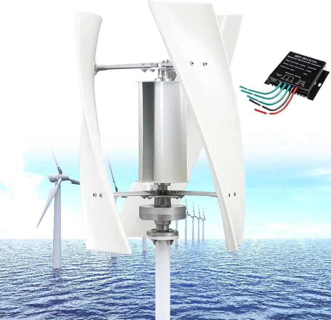 Verticale Windturbine - Stille Windmolen - Energie Opwekken - 3 Bladen Ontwerp - Diameter 53cm - Wit