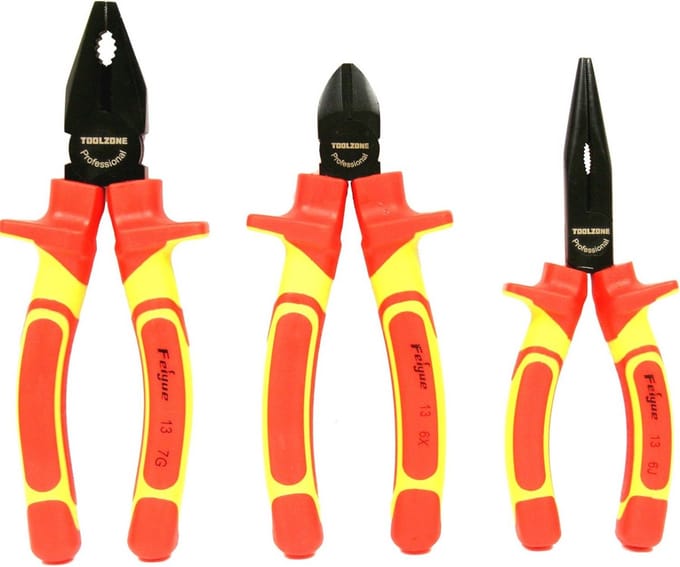 Set van 3 Professionele VDE Tangen en Draadsnijders met Geïsoleerde Handvatten
