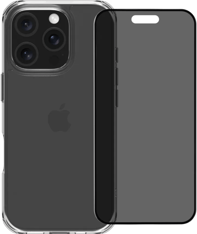 BlueBuilt Protective Back Cover iPhone 16 Pro Transparant + Privacy Screenprotector Glas