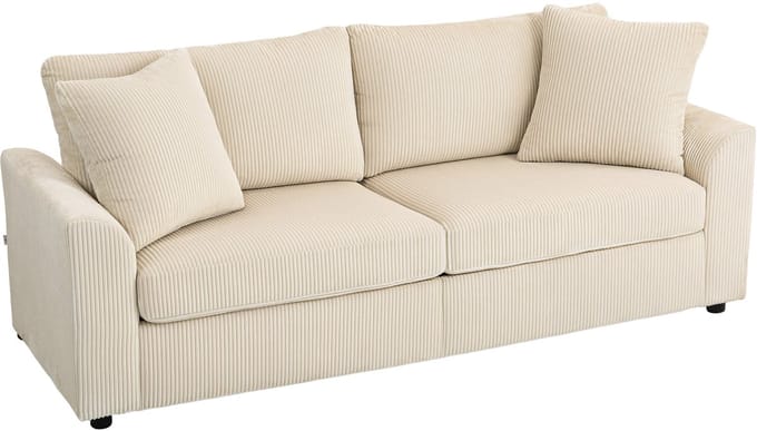 HOMCOM-3-Sitzer-Sofa-Polyester-212L x 80B x 88H cm-Cremeweiß