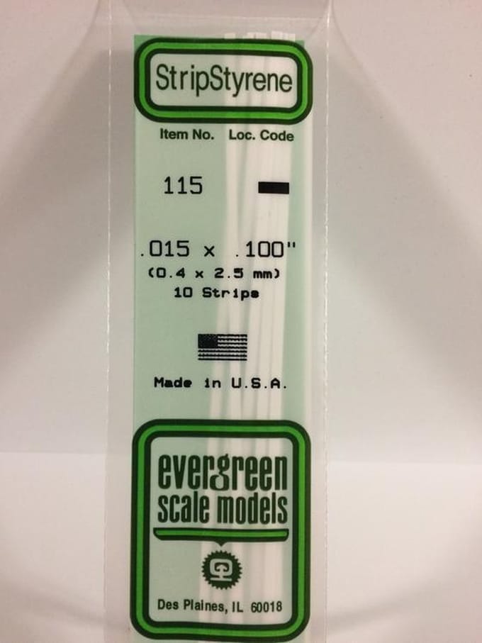 Evergreen Modelbouwdecoratie - 115 Strip 0,4mmX2,5mmX35cm - 10 stuks Styreen