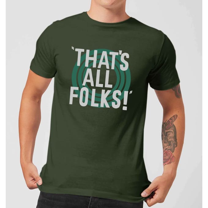 Looney Tunes That's All Folks T-shirt - Donkergroen - M