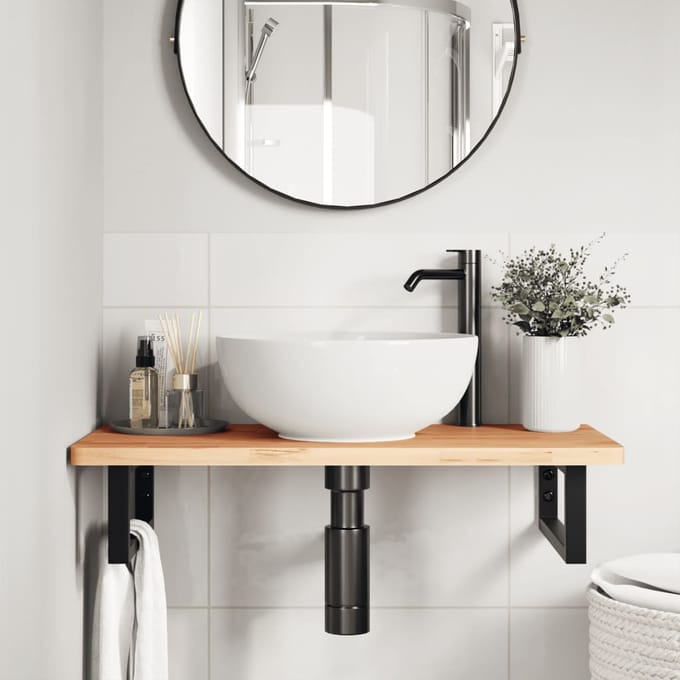 vidaXL - Badkamer - wandschap - staal - en - massief - beukenhout