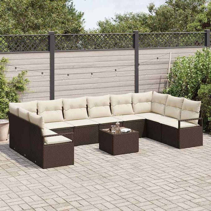 vidaXL - Tuinbank - Set - 11 - st - Bruin - en - Crème - poly - rattan