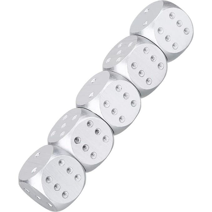 5-delige tafelspelset met dobbelstenen van aluminiumlegering voor pokerspellen, inclusief opbergdoos. Silver rectangle