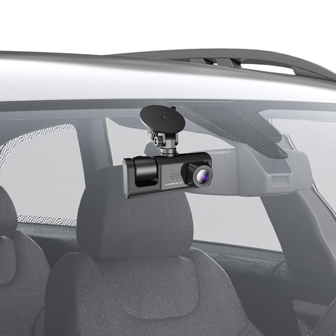 1080P DVR Dash Camera Voor-, Binnen- en Achtercamera Rijrecorder 2 Inch Scherm Dashcam Ondersteuning zwart