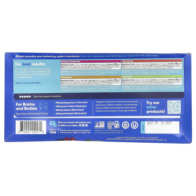 IQBAR, IQMIX®, Mélange Hydratation + Clarté + Humeur, Pack Variété, 20 Sticks, 8g (0,28 oz) Chaque