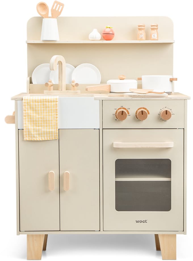 Woet® Houten Speelkeuken Beige met 16 Accessoires - Vanaf 3 Jaar