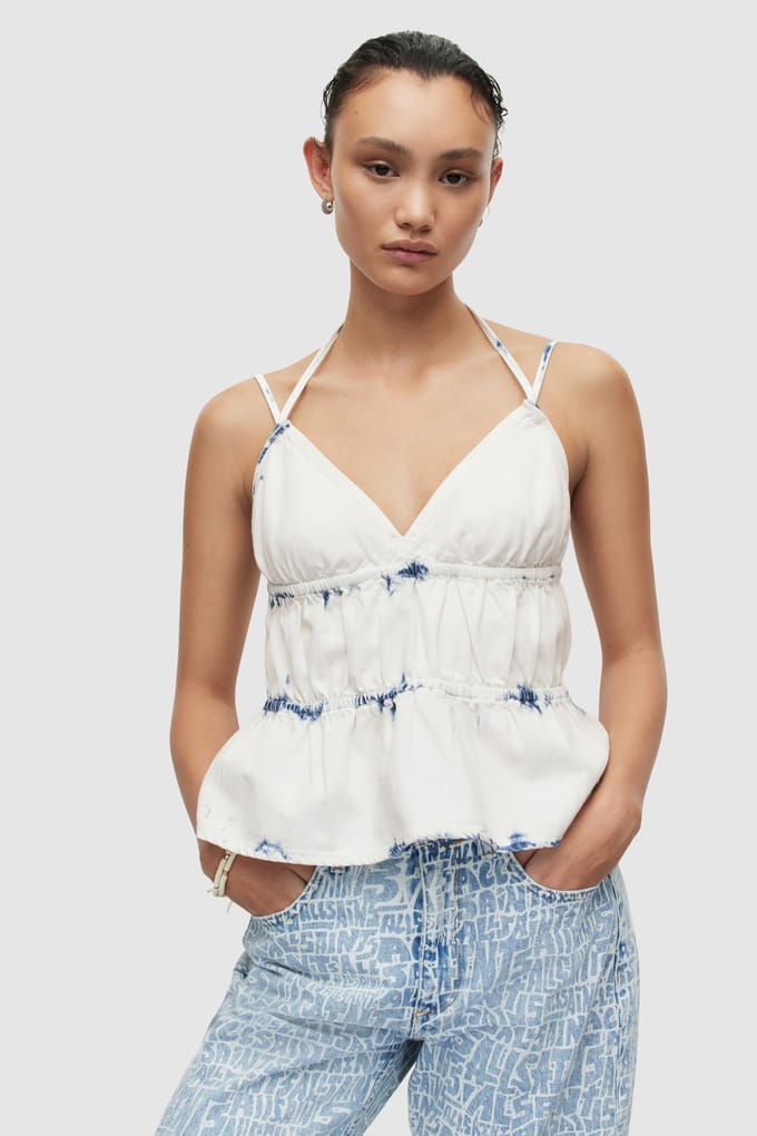 AllSaints Sulli Denim Top Bleach White Taglia: 16 | Canottiere Outlet | Donna | Blu