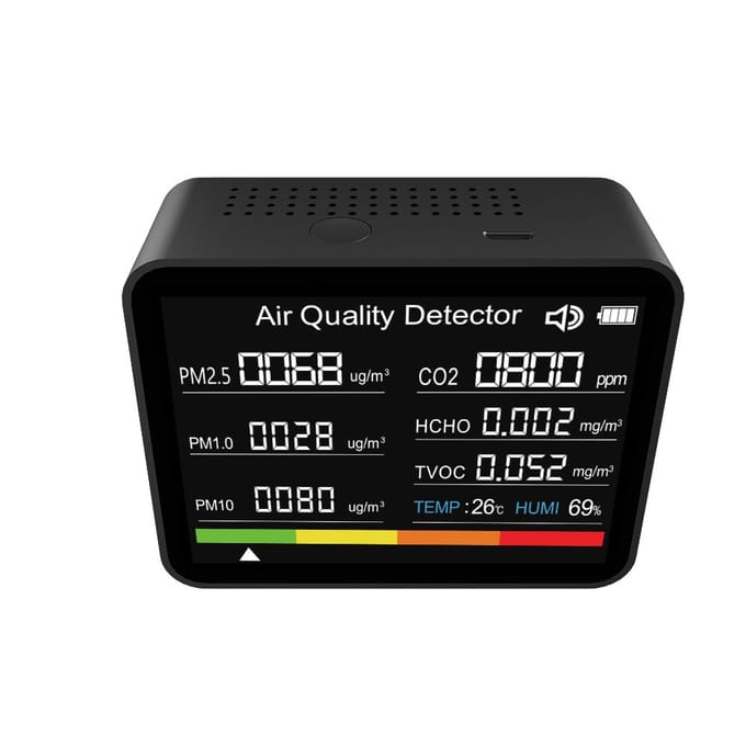 8 in 1 Luchtkwaliteitsmonitor CO2-meter Koolstofdioxidedetector CO2 TVOC HCHO PM2.5 PM1.0 PM10 zwart