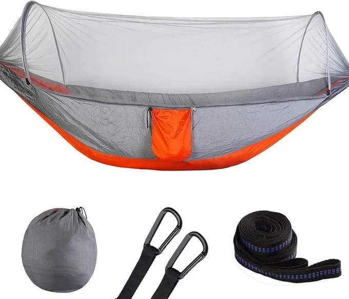 Camping Hangmat - Draagbare Swing - Outdoor Ontspanning - Met Ingebouwd Net - 120x250cm - Oranje