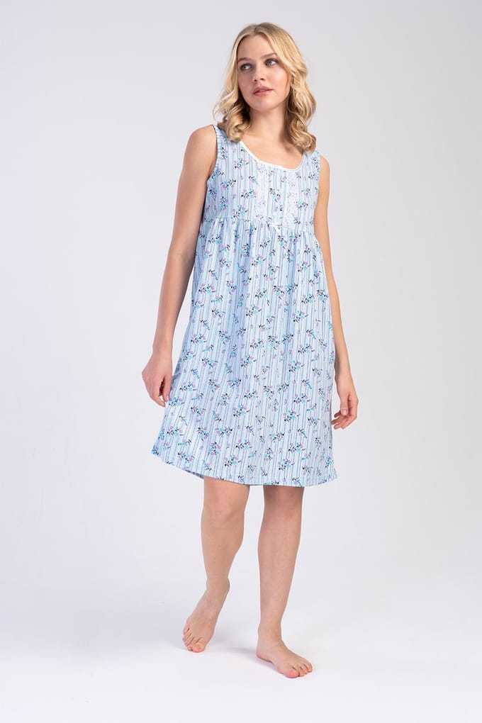 Vienetta - Dames Nachthemd, Mouwloos, Blauw - M