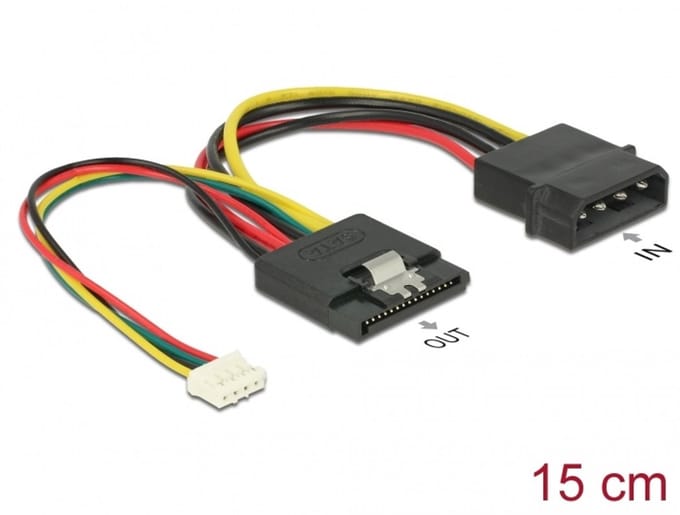 Delock Cable Power SATA 15 pin receptacle > Molex 4 pin male + 4 pin power female