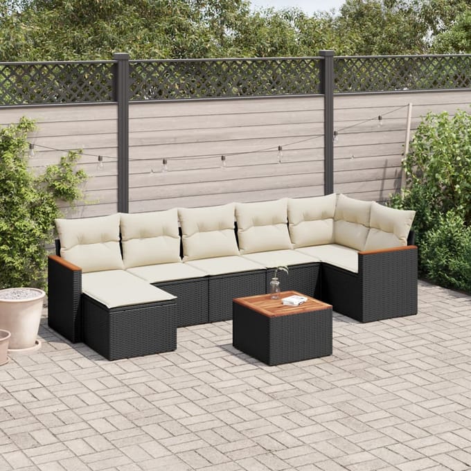 vidaXL - 8-delige - Loungeset - met - kussens - poly - rattan - zwart