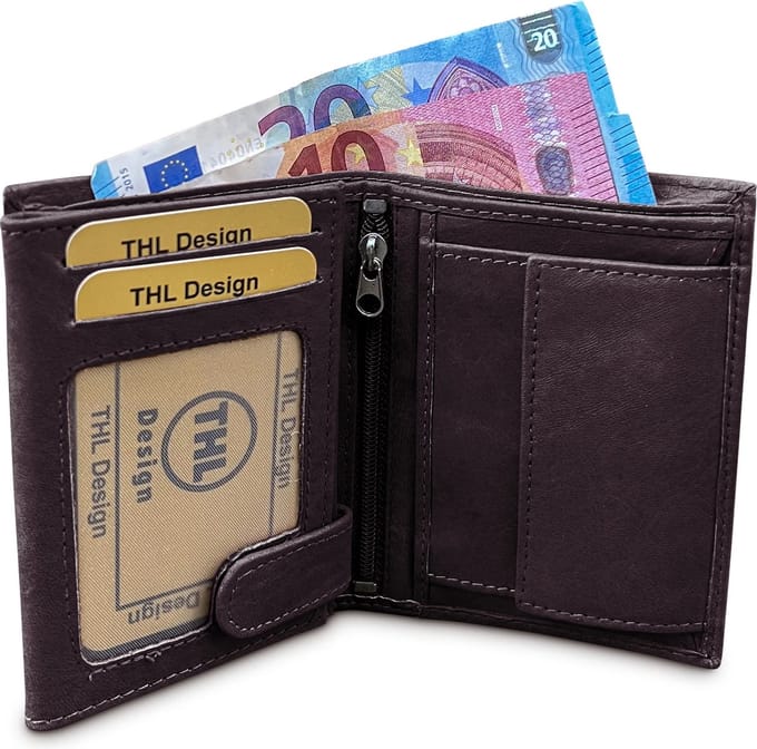 THL Design Leren Portemonnee Heren & Dames – Echt Leer – Hoog Model – Billfold – Donkerbruin