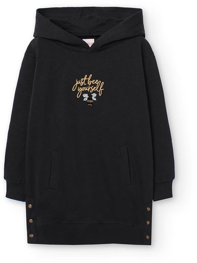 Boboli Fleece Flame Lang Mouw Jurk Zwart 7 Years Meisje