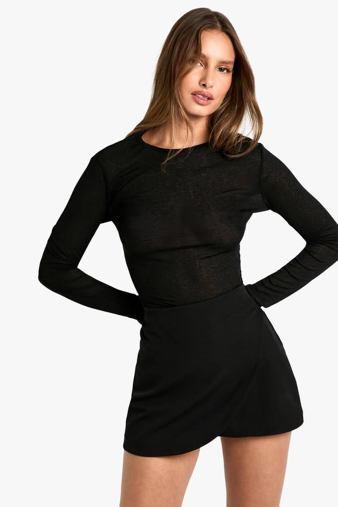 boohoo Dames Geweven Wrap Front Minirok | Zwart | Maat: 38
