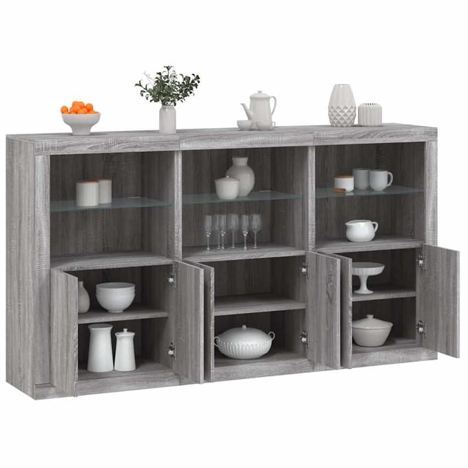vidaXL - Dressoir - met - LED-verlichting - 181,5x37x100 - cm - grijs - sonoma - eiken