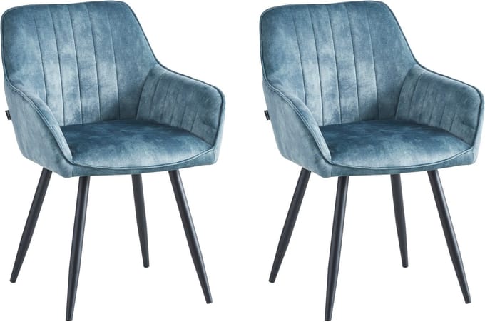 Colenis® - Ozzy Eetkamerstoel - Set Van 2 - Blauw - Adoré Velvet - Industrieel - Met armleuning