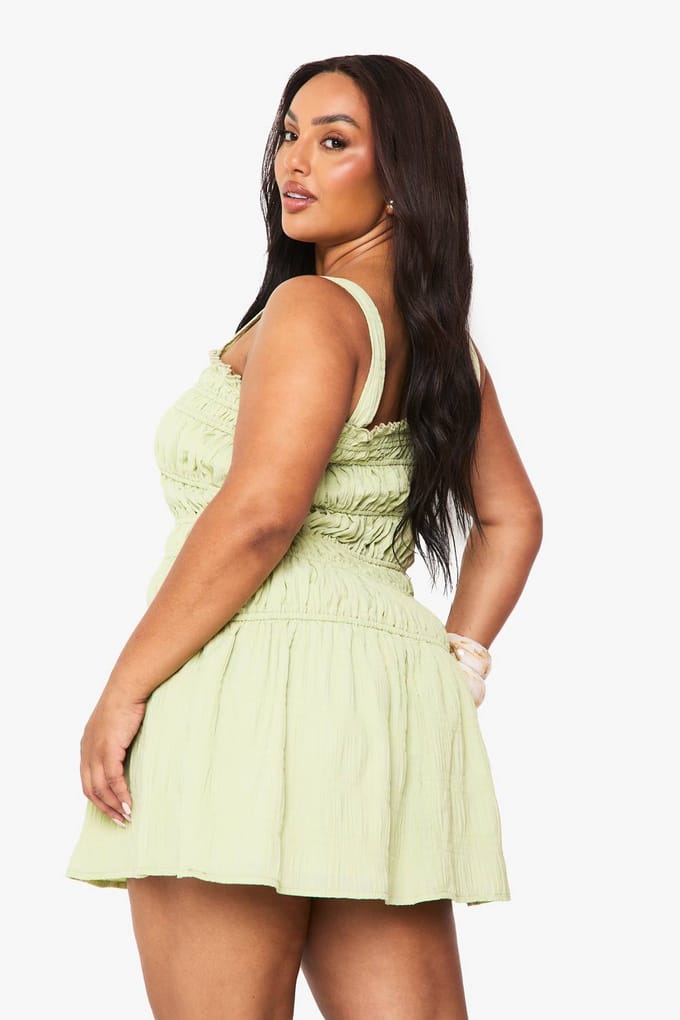 boohoo Dames PLUS MET BANDJES GERIMPELDE SKATERJURK | Lime | Maat: 26
