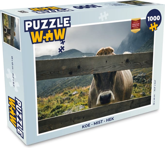 Puzzel Koe - Mist - Hek - Legpuzzel - Puzzel 1000 stukjes volwassenen