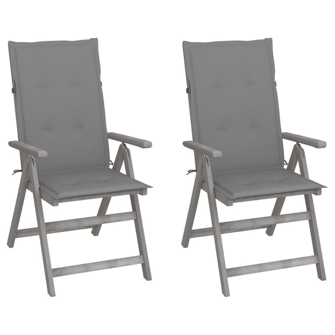 vidaXL - Tuinstoelen - 2 - st - verstelbaar - met - kussens - massief - acaciahout