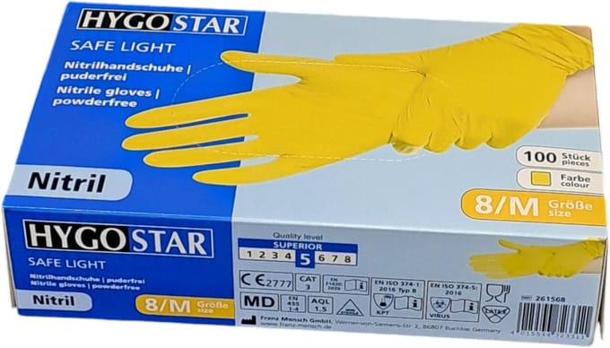 Hygostar wegwerp handschoenen nitril poedervrij GEEL - maat M - 100 stuks