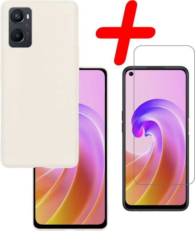 Hoesje Met Screenprotector - Geschikt voor OPPO A76 - Sterk & Shockproof - Back Cover - Siliconen Case - Telefoon Hoes - Wit