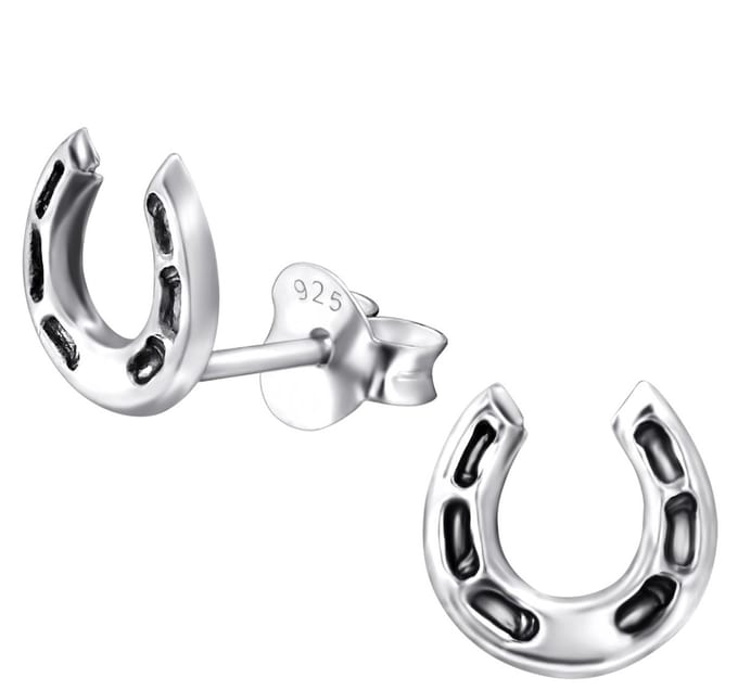 Joy|S - Zilveren hoefijzer oorbellen - 7 mm - geoxideerd - kinderoorbellen - sterling zilver 925