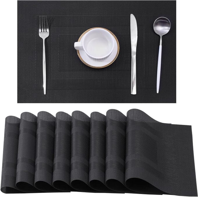 Set van 8 Zwarte Placemats Hittebestendig en Antislip voor Eettafel