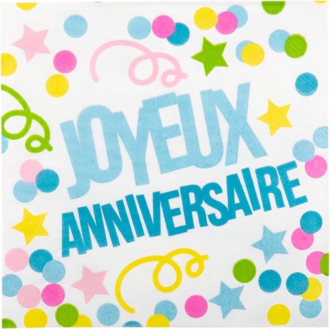 Boland - Tableware - Servetten Joyeux Anniversaire Confetti 33x33cm - Papier - 12 Stuks