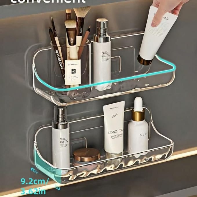 Badkamerrek zonder boren, Heavy-duty zelfklevend transparant plastic wandmontage waterdicht ontwerp, Multifunctionele doucheruimte M schoon