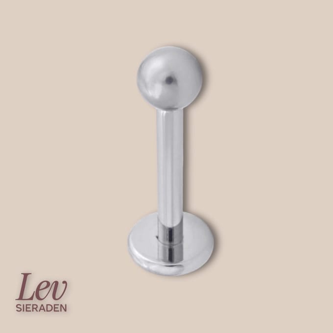 Lev Sieraden - Titanium 1.6 x 7 mm met 4 mm bal Pushpin labret - Piercing