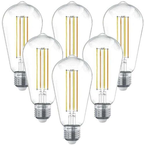 HOFTRONIC - Set van 6 Smart Gloeilampen - 7 Watt 806 Lumen - Kooldraadlampen - ST64 Edison Helder - 1800-3000K - Dimbaar - E27 Filament - Bedienbaar via Google Home & Amazon Alexa