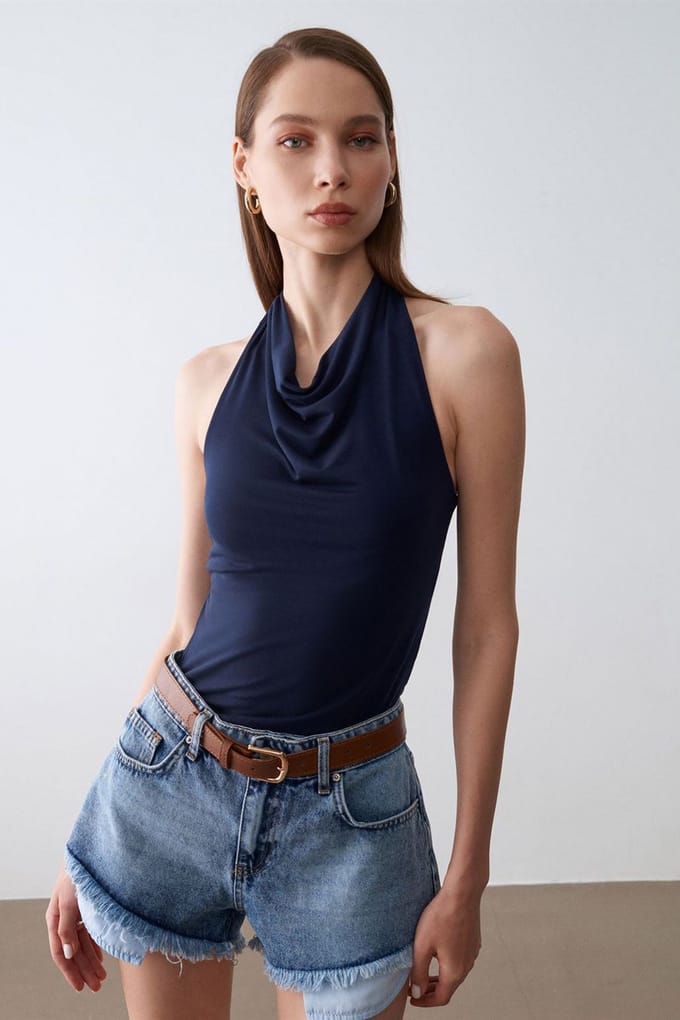 Mouwloze Blouse met Col en Strik