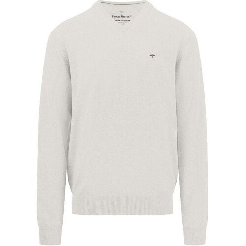 Fynch-Hatton Trui Uni Color V-Neck Superfine Cotton Winter White / male
