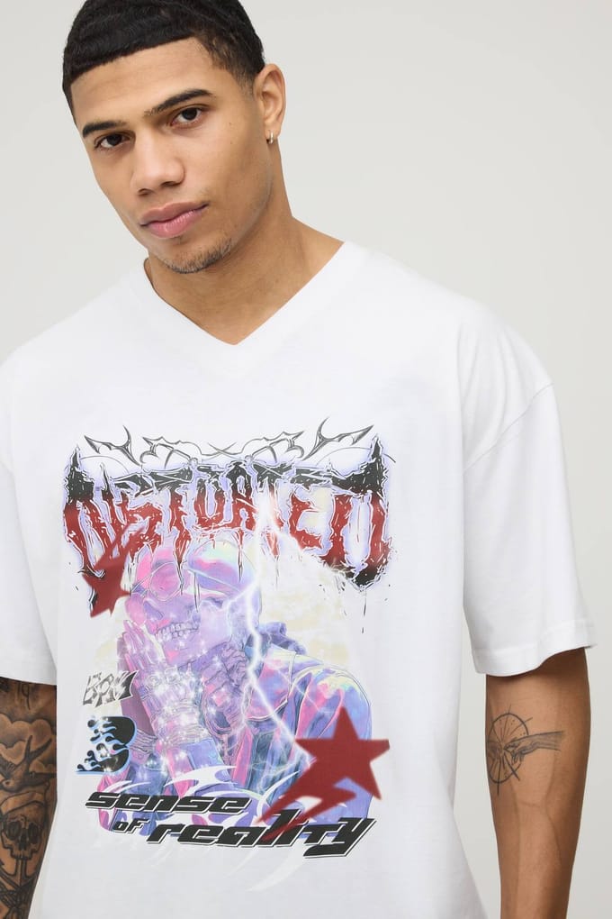 Oversized Vervormde Grafische T-shirt | White | Size Medium