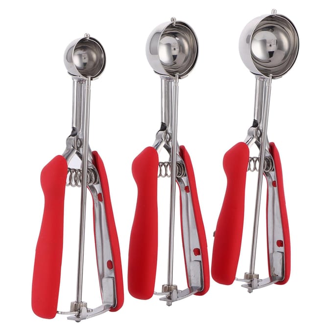 Ensemble de 3 Cuillères à Glace et à Biscuits en Acier Inoxydable, Cuillère à Glace, Pèle-pastèque Rouge rouge