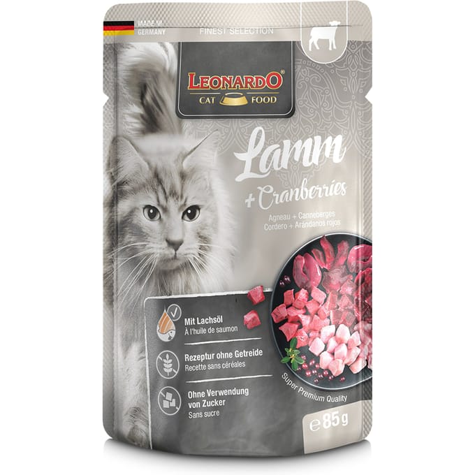 Dubbelpak: Leonardo Finest Selection Zakjes 32 x 85 g Kattenvoer - Lam & Cranberries