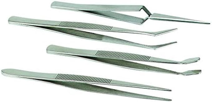Set van 4 Precisie Tweezer Pincetten van RVS, Anti-Magnetisch