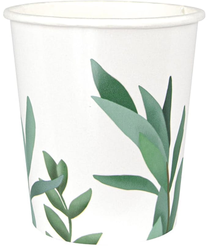 PARTYPRO - 8 kartonnen bekers eucalyptusbladeren 200 ml voor bruiloft