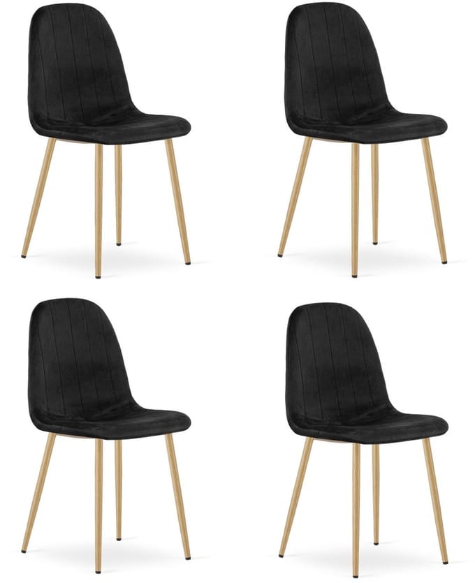 Set van 4 eetkamerstoelen PADVA – Fluweel zwart – Eiken poten – Modern design
